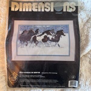 Vintage retro 1995 Wild Horses in Winter Wall crewel embroidery kit new